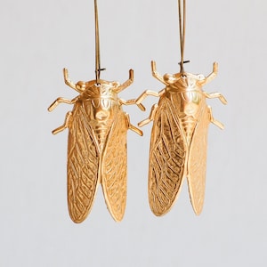 Gold Cicada Earrings: Victorian Style Brass Beetle Dangle Earrings