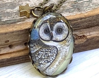 Owl Cameo Necklace Woodland Forest Bird