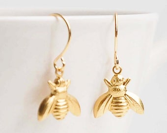 Gold Bee Earrings Little Bumblebee Earrings Honeybee Queen Bee Petite Bee Jewelry