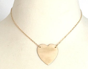 Gold Heart Necklace Big Gold Heart Choker Necklace Gift for Her Valentine Heart Necklace Girlfriend Gift Anniversary Gift Love Necklace