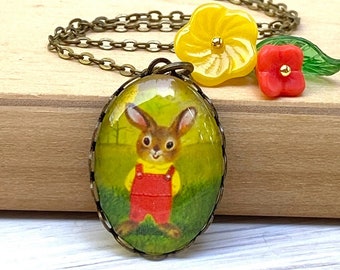 Bunny Cameo Necklace: Retro "I am a Bunny" Book Pendant