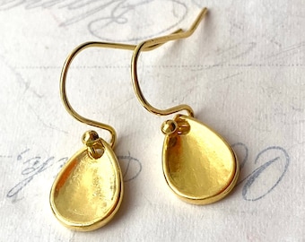 Gold Petal Earrings Petite Modern Gold Drop Charm Earrings Minimal Gold Earrings
