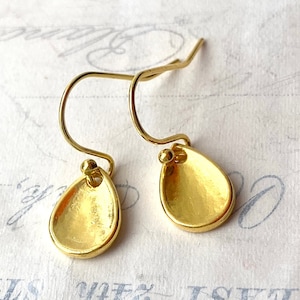 Gold Petal Earrings Petite Modern Gold Drop Charm Earrings Minimal Gold Earrings