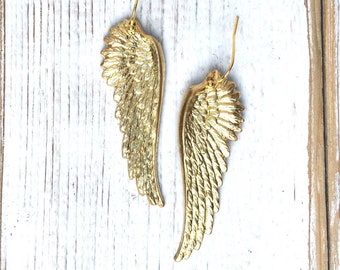 Gold Wing Earrings Gold Angel Wings Guardian Angel Jewelry Woodland Wedding Gold Fairy Wings Gift for Her Angel Earrings Gold Bird Jewelry