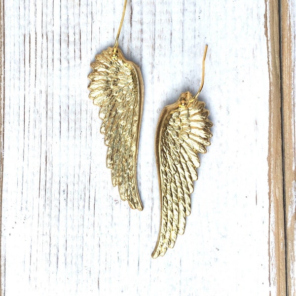 Gold Wing Earrings Gold Angel Wings Guardian Angel Jewelry Woodland Wedding Gold Fairy Wings Gift for Her Angel Earrings Gold Bird Jewelry