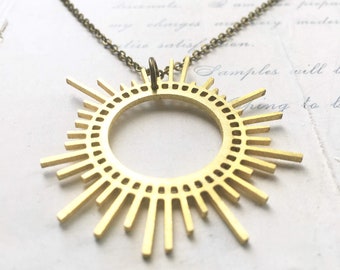 Star Necklace Boho Brass Necklace Big Gold Brass Starburst Cosmic Sun Pendant Night Sky Galaxy Jewelry Sun Jewelry