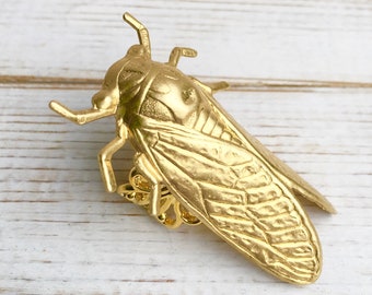 Gold Cicada Beetle Ring: Adjustable Brass Insect Jewelry