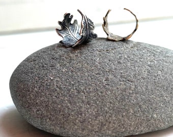 Oak Leaf Ear Cuff Earring Silver Bronze Nature Woodland Forest Rustic Oak-leaf Fairy