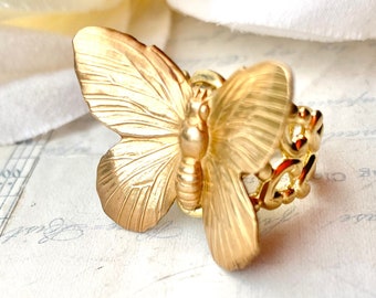 Butterfly Ring Big Gold Butterfly Jewelry Fairy Ring Woodland Wedding