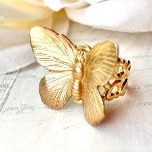 Butterfly Ring Big Gold Butterfly Jewelry Fairy Ring Woodland Wedding