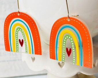 LOVE Rainbow Earrings Summer Whimsical Rainbow Charms Double Rainbow Heart Earrings