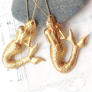 Mermaid Earrings Gold Mermaid Earrings Sea Creature Jewelry Steampunk Mermaid Earrings Summer Ocean