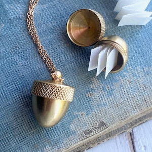 Acorn Locket Necklace Gold Acorn Keepsake Prayer Box Acorn Necklace Urn Amulet Mourning Jewelry