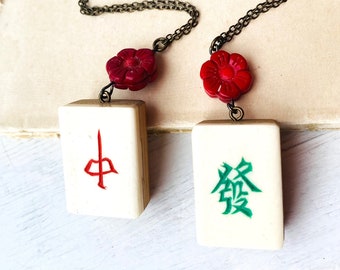 Lunar New Year Good Luck Necklace Chinese New Year Jewelry Mahjong Pendant Mah Jongg Number Pendant Chinese Game Numerology Gambler