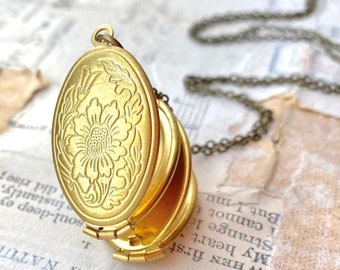 Gold Locket Necklace Family Photo Locket Gift for Mom Folding Oval Locket Family Tree Locket Gift for Her Bridesmaid Gift Vintage Locket