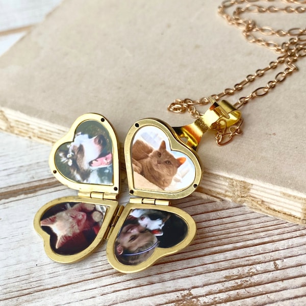 Gold Heart Locket Necklace Family Photo Locket Gift for Mom Folding Locket Family Tree Clover Locket