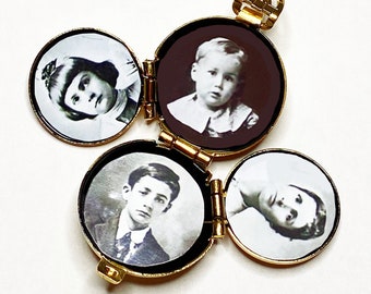 Gold Locket Necklace Round Family 4 Photo Locket Gift for Mom Folding Locket Family Tree Locket Vintage Locket