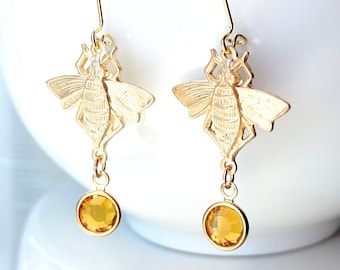 Bumblebee Earrings Gold Bee Pearl Drop Earrings Honeybee Bee Jewelry