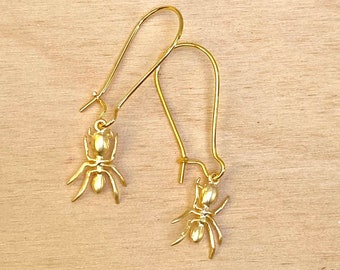 Gold Ant Earrings Tiny Insect Bug Whimsical Summer Picnic Entomologist Myrmecologist Gift