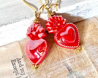 Heart Earrings Red Heart Earrings  Turquoise Heart Earrings True Blue Valentine Heart