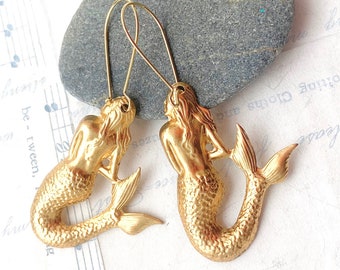 Mermaid Earrings Gold Mermaid Earrings Sea Creature Jewelry Steampunk Mermaid Earrings Summer Ocean