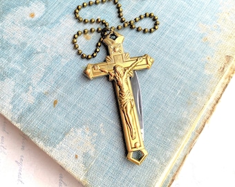 Cross Knife Necklace Etsy