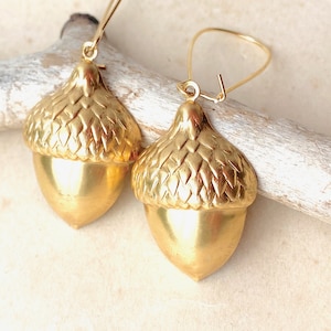 Acorn Earrings Gold Acorn Earrings Woodland Wedding Autumn Earrings  Squirrel Acorn Nut Winter Jewelry