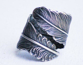 Silver Feather Ring Silver Feather Wrap Ring Adjustable Raven Feather Ring Gift for Him Boyfriend Ring Gift for Her Boho Owl Feather Ring