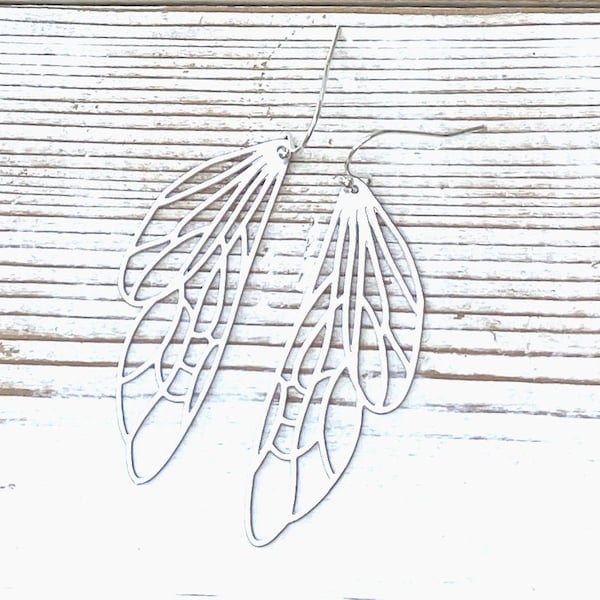 Silver Wing Earrings Silver Lace Fairy Wings Cicada Wings Grey Wings Butterfly Wings Fairy Jewelry
