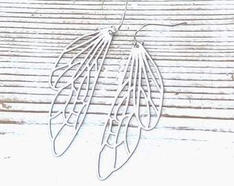 Silver Wing Earrings Silver Lace Fairy Wings Cicada Wings Grey Wings Butterfly Wings Fairy Jewelry