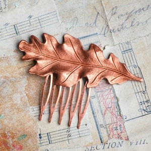 Copper Oak Leaf Hair Comb  Rose Gold Leaf Haircomb Woodland Fairy Wedding Autumn Copper