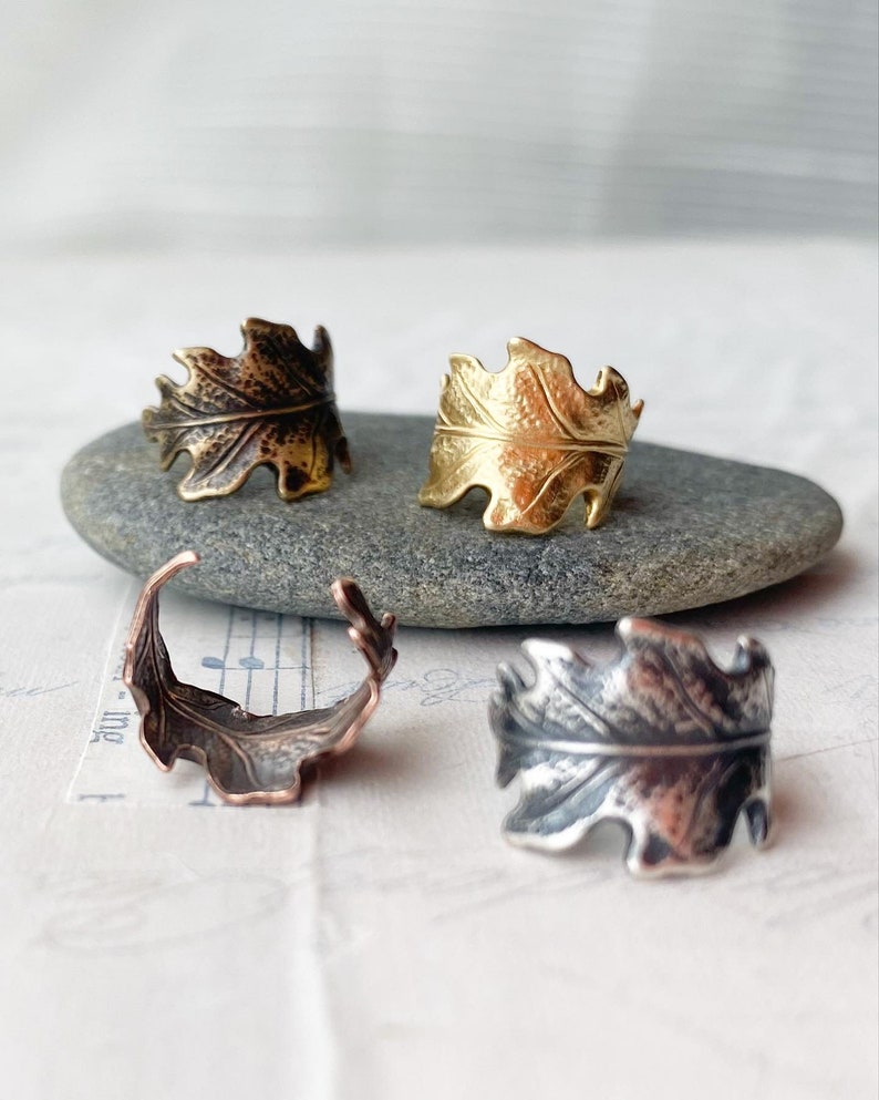 Oak Leaf Ear Cuff Earring Silver Bronze Copper Gold Nature Woodland Forest Rustic Oak-leaf Fairy image 1