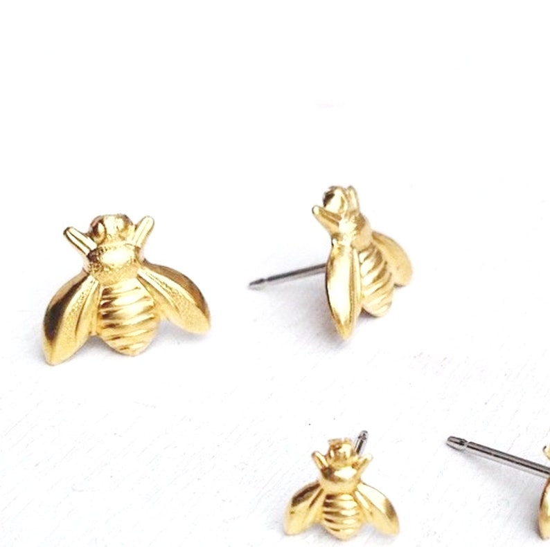 Bee Earrings Gold Bee Earrings Bumblebee Earrings Honeybee Earrings Woodland Wedding Garden Wedding Gold Bees image 3