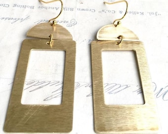 Geometric Earrings Big Brass Earrings Rectangle Bohemian Earrings Brass Shape Earrings Rectangle Jewelry Statement Earrings