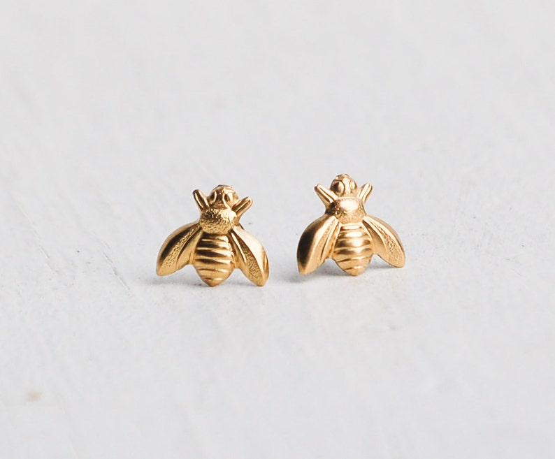 Bee Earrings Gold Bee Earrings Bumblebee Earrings Honeybee Earrings Woodland Wedding Garden Wedding Gold Bees image 7