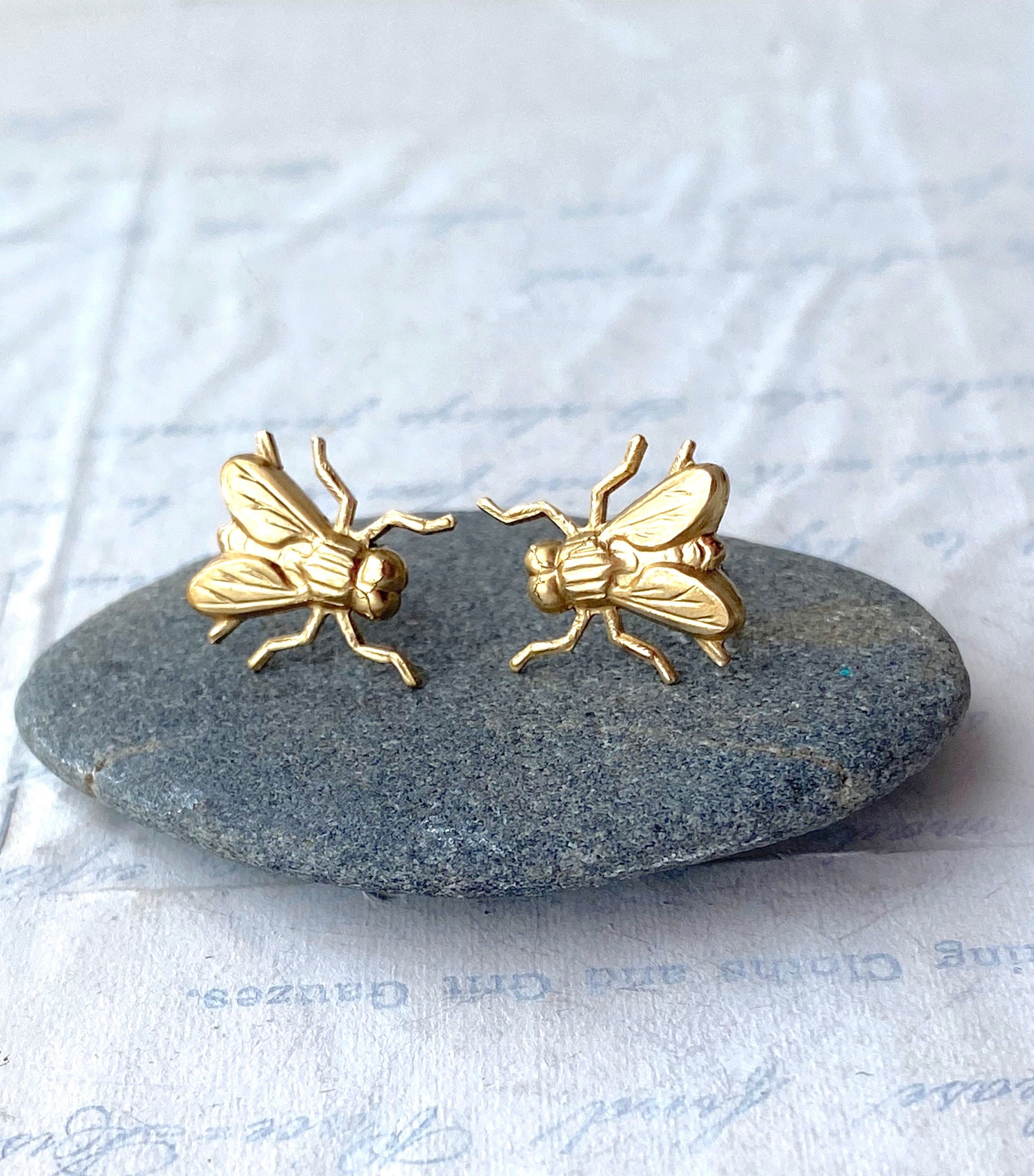 Gold Fly EARRINGS Stud Earrings Housefly Whimsical Fun  display picture 2
