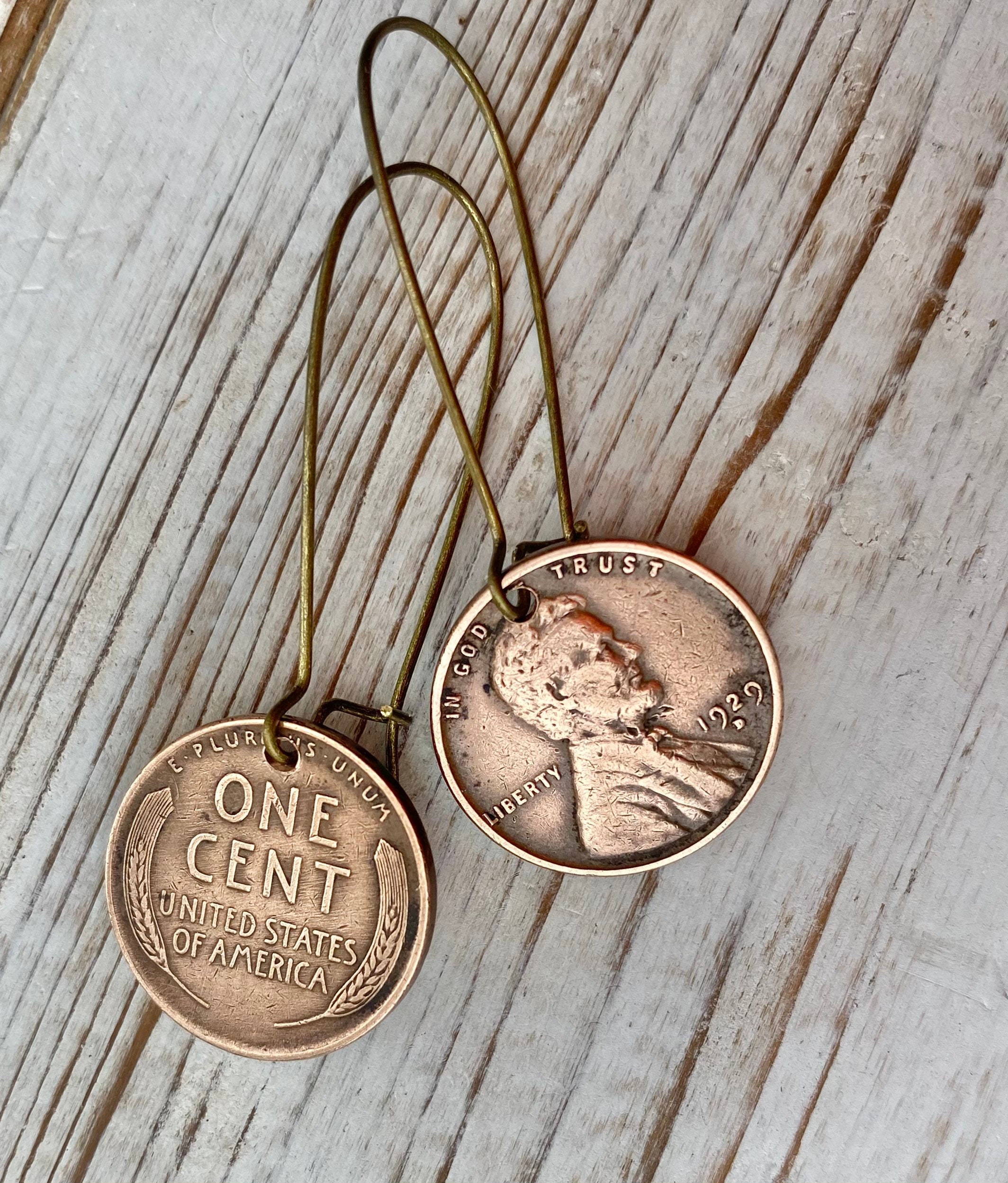 Orecchini Ciondolo Moneta Penny Grano 1 Centesimo USA Con Ganci In Argento 0.925
