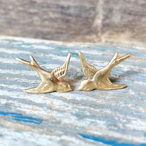 Gold Bird Earrings,Gold Bird Stud Earrings,Golden Swallow,Bird Earrings,Woodland Wedding,Bridesmaid Earrings,Spring Wedding,Bird Jewelry image 9