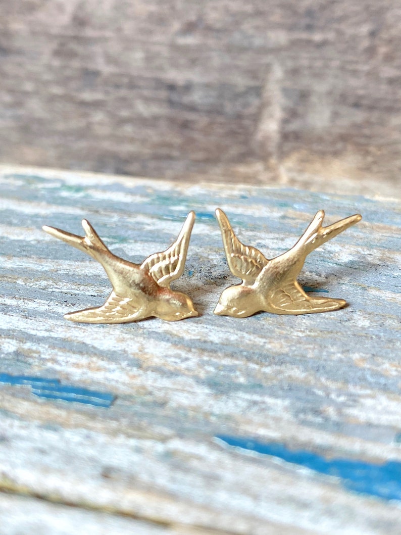 Gold Bird Earrings,Gold Bird Stud Earrings,Golden Swallow,Bird Earrings,Woodland Wedding,Bridesmaid Earrings,Spring Wedding,Bird Jewelry image 9