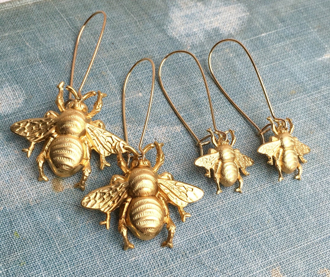 Gold Bee Earrings Long Bumblebee Earrings Gold Bee Jewelry Honeybee
