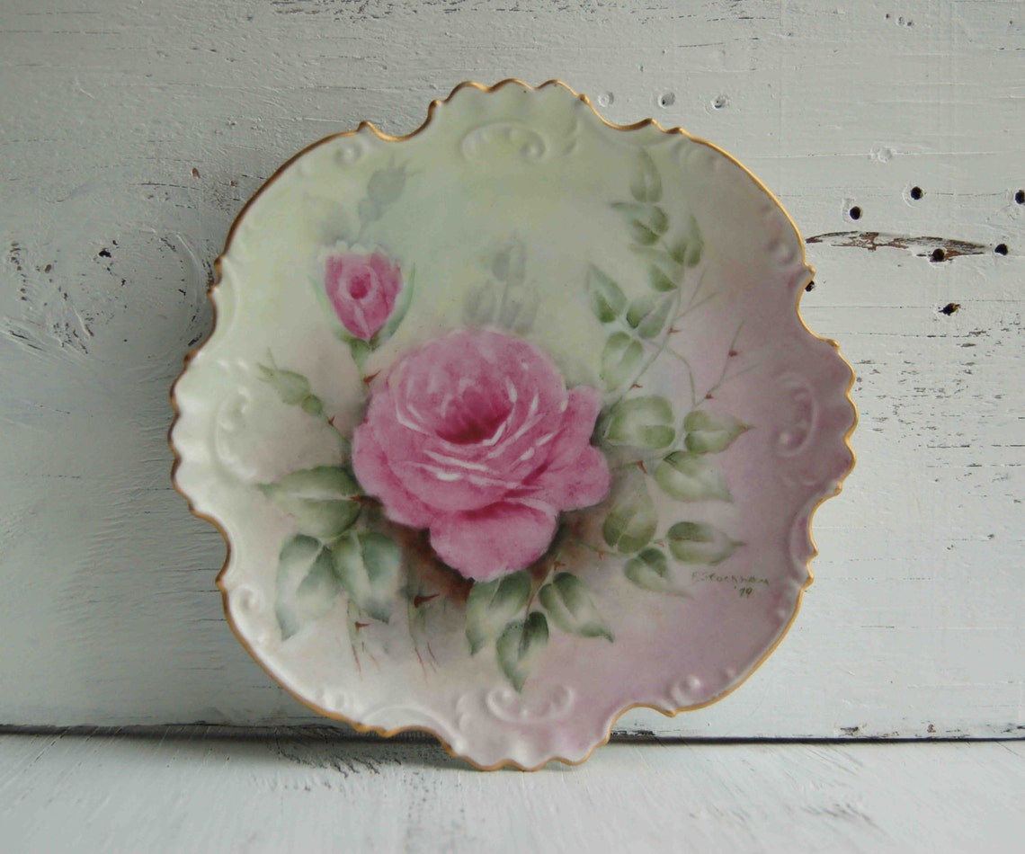 Vintage ROSE Plate Hand Painted Porcelain Etsy