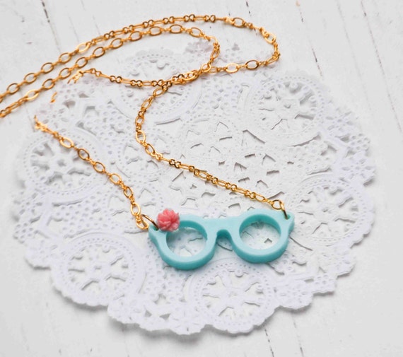 Items similar to Eyeglasses Necklace.Tiny Reading Glasses,Bookworm