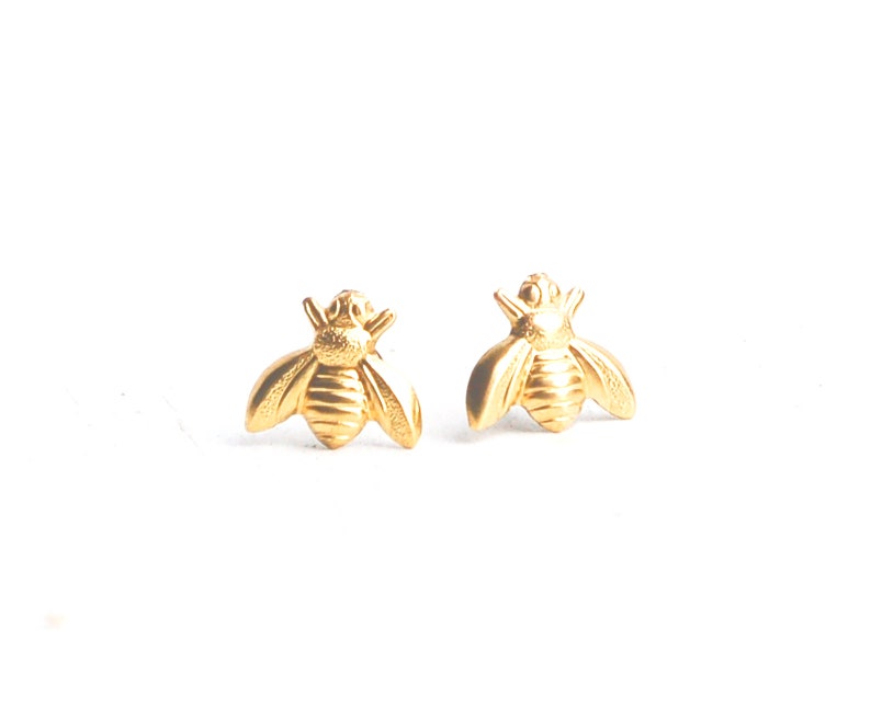 Bee Earrings Gold Bee Earrings Bumblebee Earrings Honeybee Earrings Woodland Wedding Garden Wedding Gold Bees image 1