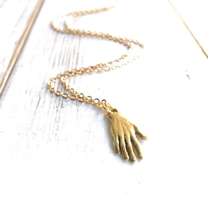 Hand Necklace Gold Hand Amulet Pendant Gold Hand Necklace Gift for Her Gift for Him Rustic Whimsical Talisman Palmistry Fortune Teller