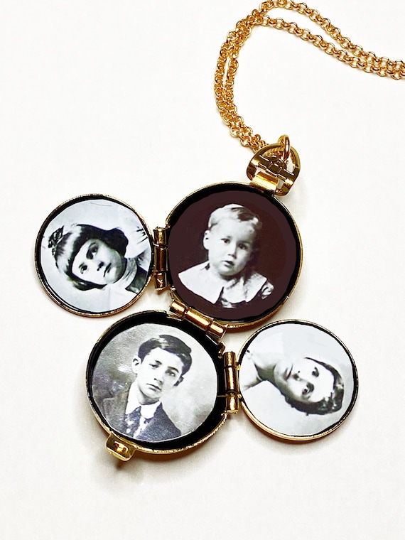 Gold Locket Necklace Round Family 4 Photo Locket Gift for Mom Folding Locket Family Tree Locket Vintage Locket Etsy