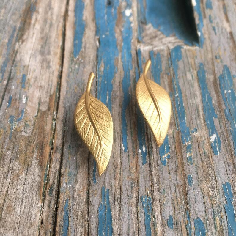 Leaf Earrings Gold Leaf Stud Earrings Autumn Leaf Jewelry Gift Etsy
