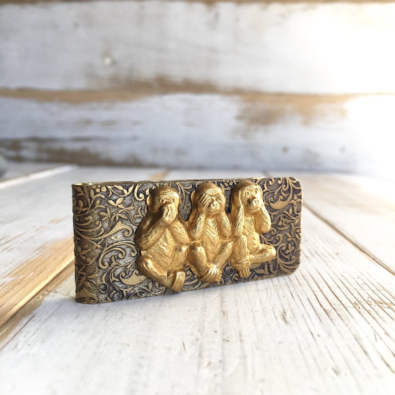 Brass Monkey Money Clip Men/'s Money Clip Antiqued Gold Antiqued Silver Brass Monkey Speak See Hear No Evil Three Wise Monkeys Gift for Him