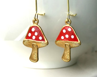 Red Mushroom Earrings Fungi Earrings Fungus Mycology Fly Agaric Toadstool Earrings Forest Mushroom Woodland Jewelry Biology Autumn Fall