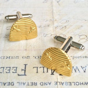 Beehive Cuff Links Gold Bee Cuff Links Honeybee Gift for Him Beekeeper Gift Gold Bee Groom Gift Woodland Wedding Bumblebee Mormon Beehive