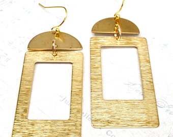 Geometric Brass Statement Earrings, Bohemian Rectangle Jewelry